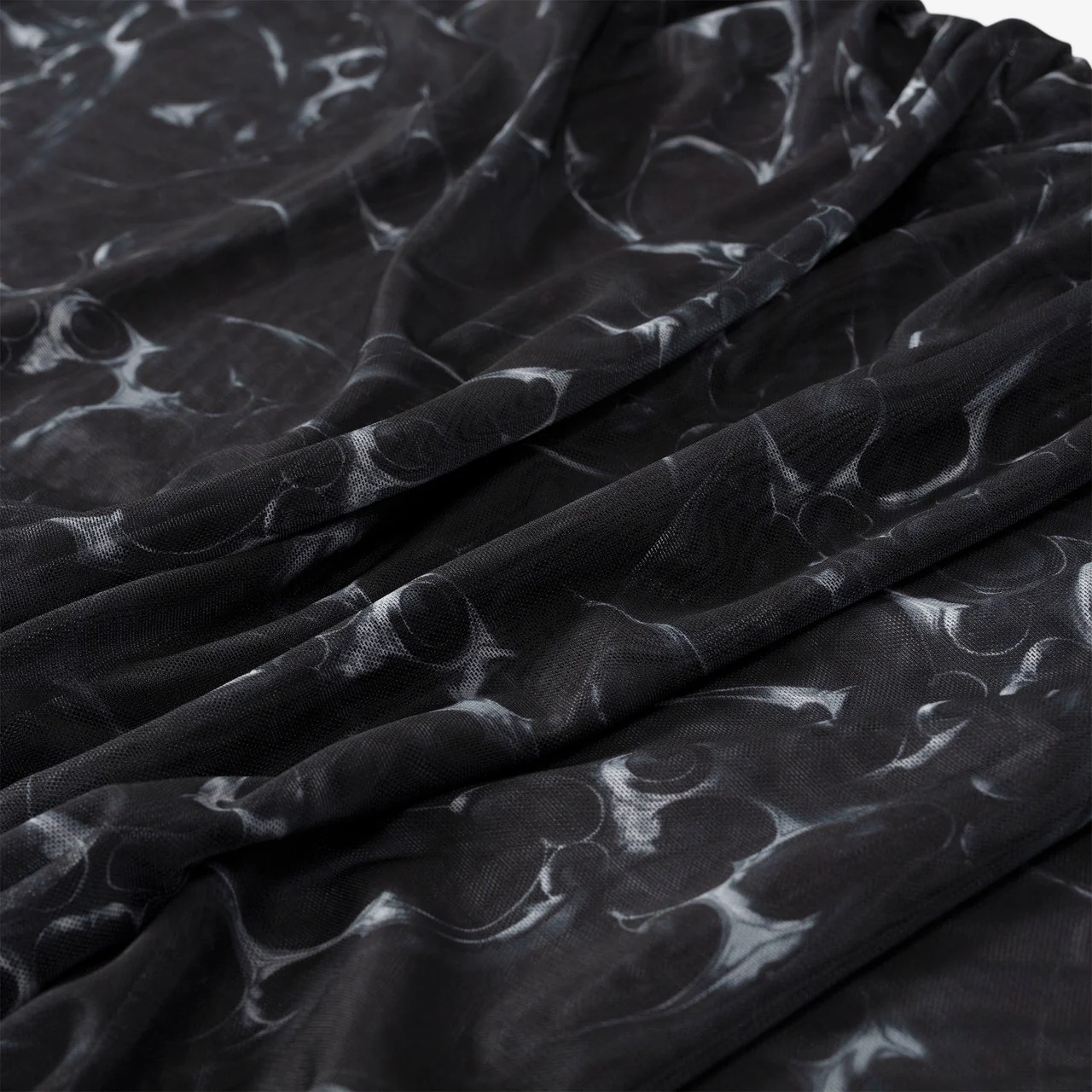 Wmns Printed Mesh Pleated Long Dress - Image 4